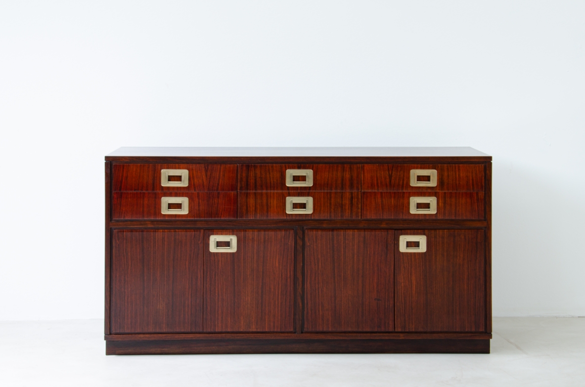 Ico Parisi, rare cabinet in rosewood with brass handles. Spartaco Brugnoli manufacture, 1960's.