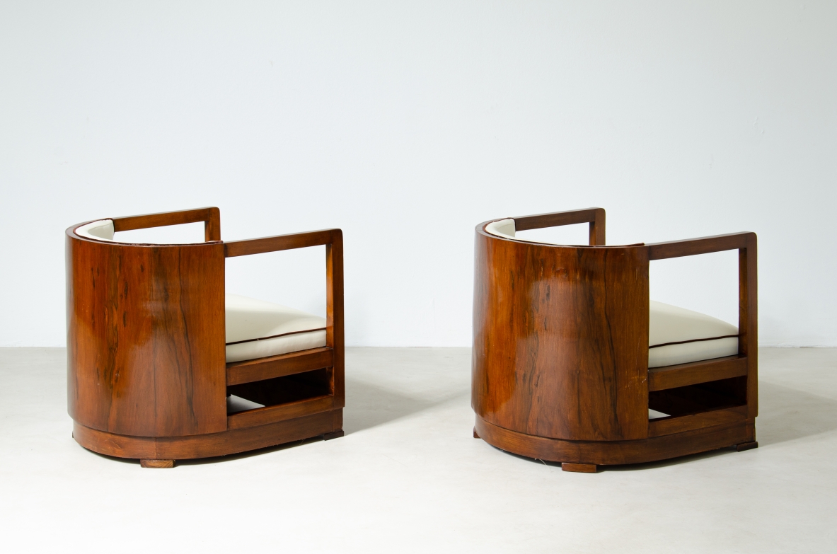 Pair of armchairs in wood and upholstered fabric. 1930's Italian manufacture.