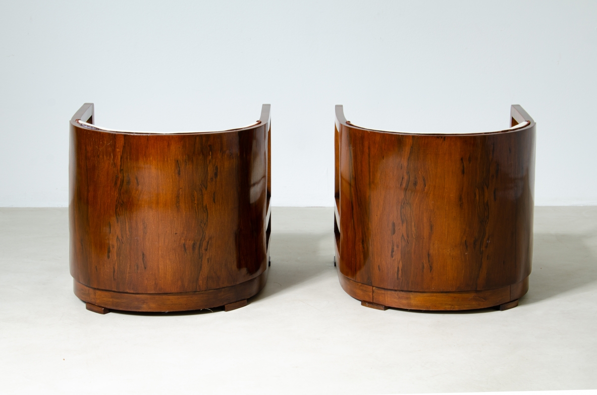 Pair of armchairs in wood and upholstered fabric. 1930's Italian manufacture.