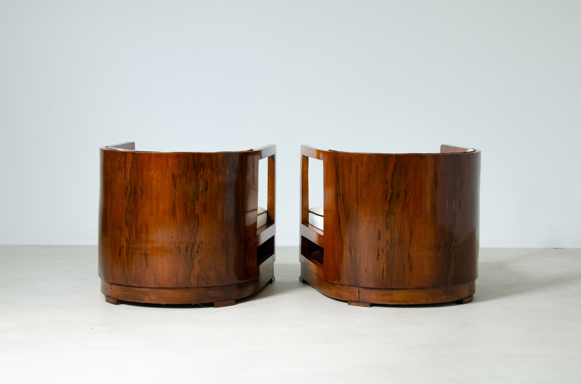 Pair of armchairs in wood and upholstered fabric. 1930's Italian manufacture.