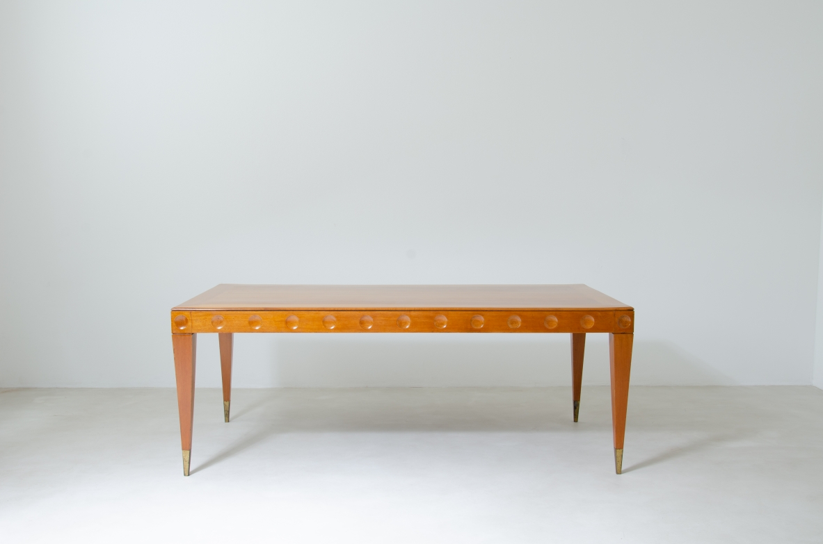 Gio Ponti, 1950's stunning table in cherry wood with nice decoration and thin long tips.