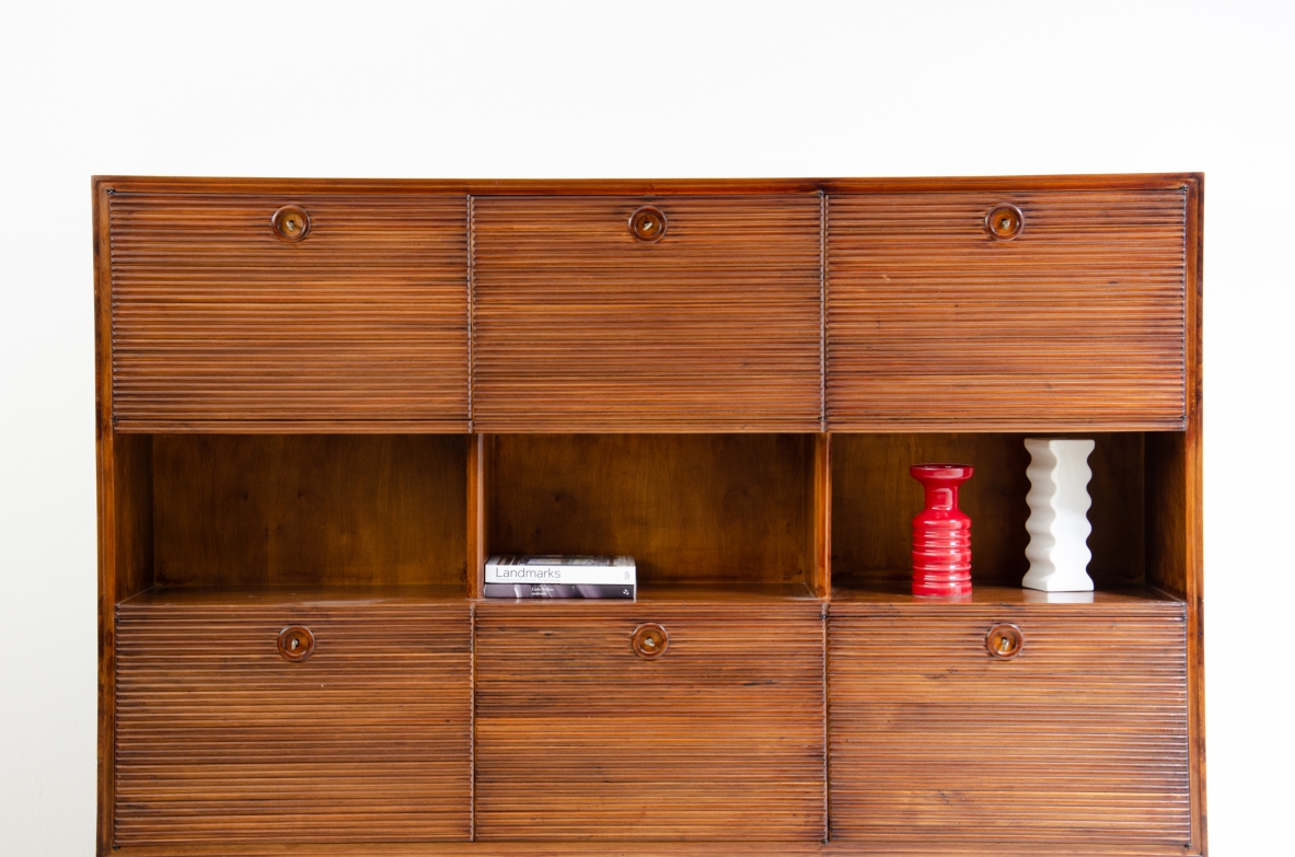Paolo Buffa, unique Italian 1940's highboard with six grinded doors. and beautiful handles. 