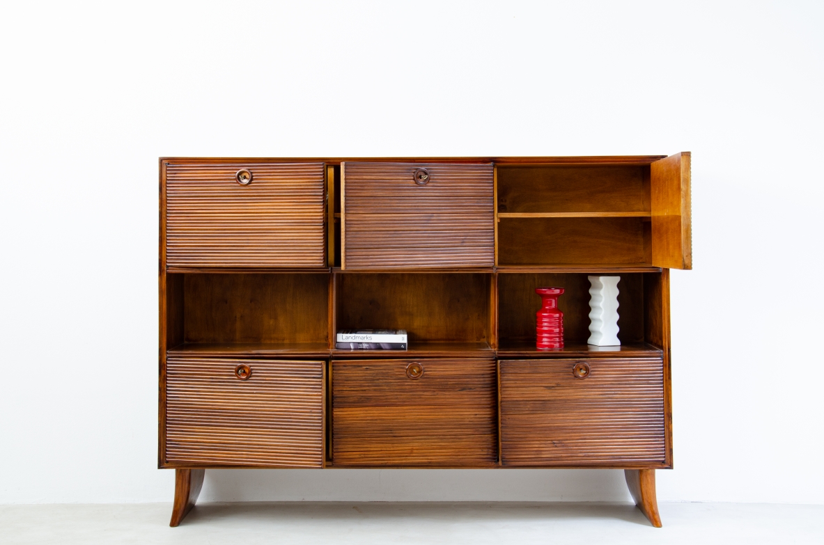 Paolo Buffa, unique Italian 1940's highboard with six grinded doors. and beautiful handles. 