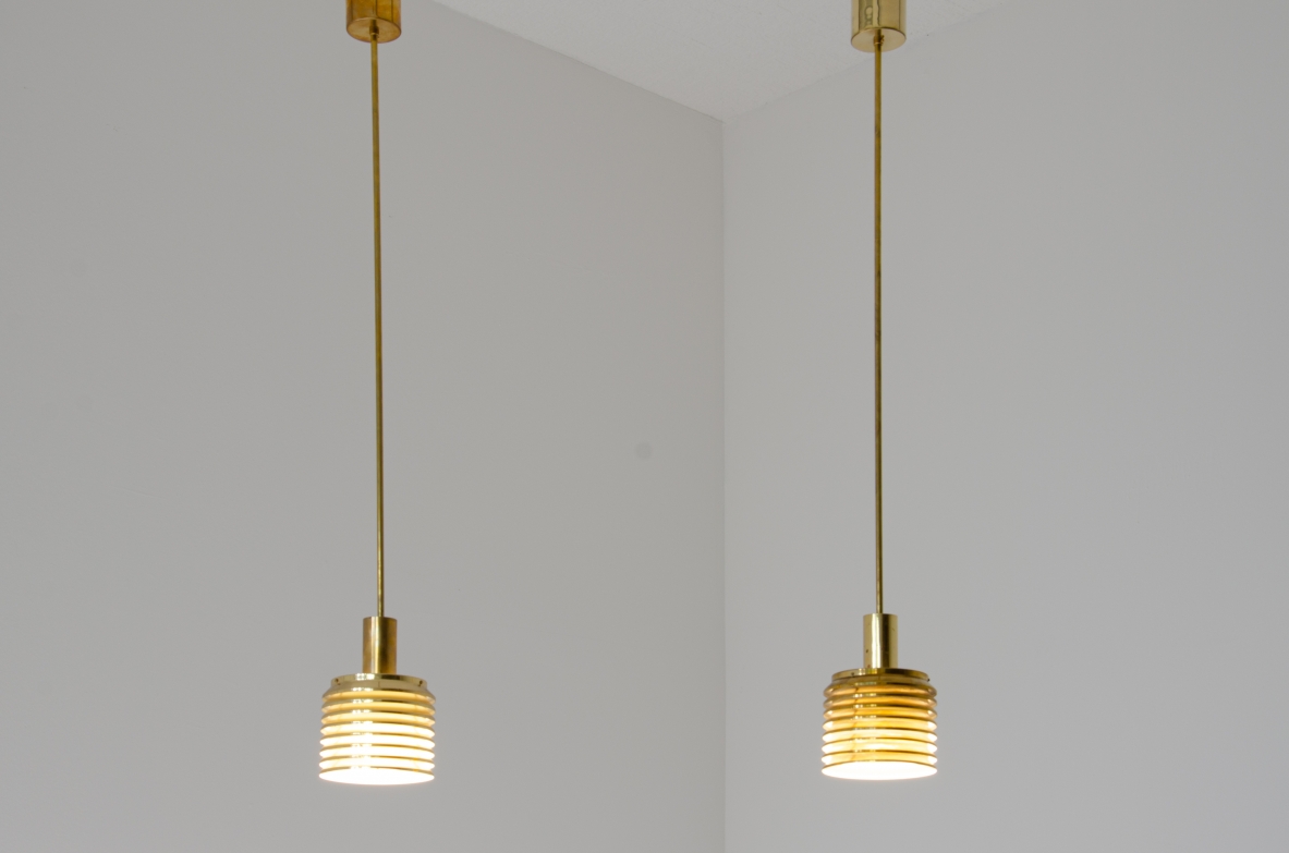 Hans-Agne Jakobsson. Pair of ceiling lamps in brass. Produced by Markaryd, Sweden, 1960's
