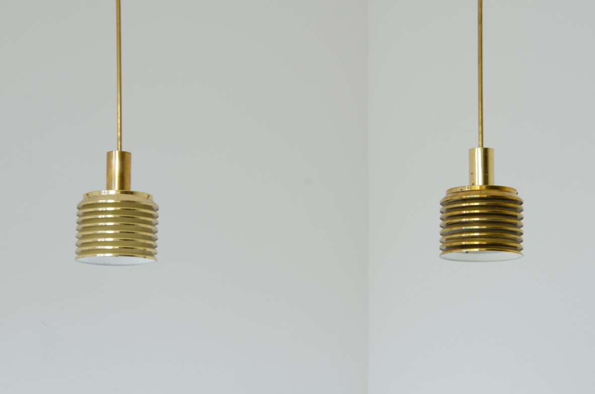 Hans-Agne Jakobsson. Pair of ceiling lamps in brass. Produced by Markaryd, Sweden, 1960's