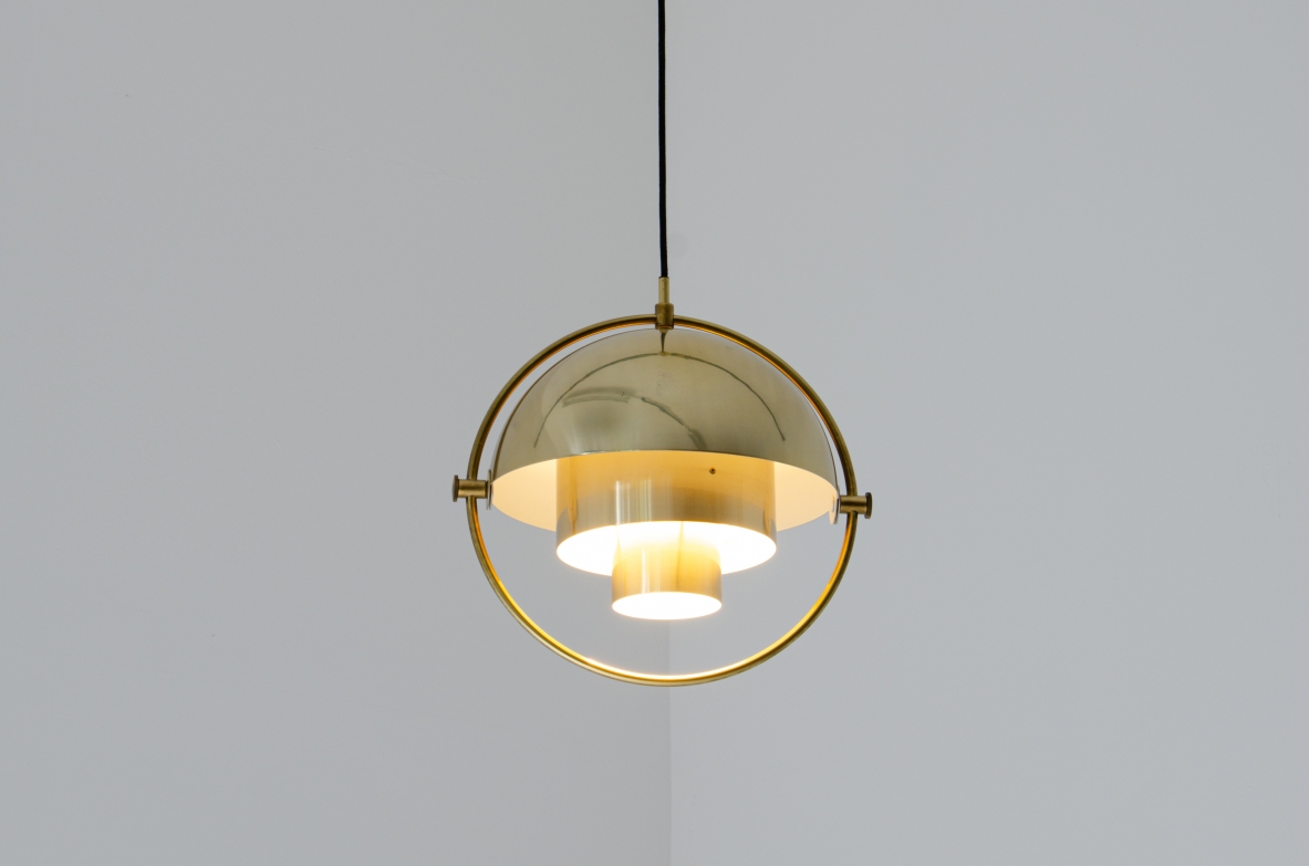 Louis Weisdorf. Multi-Lite brass chandelier. Produced by Lyfa, Denmark, 1974