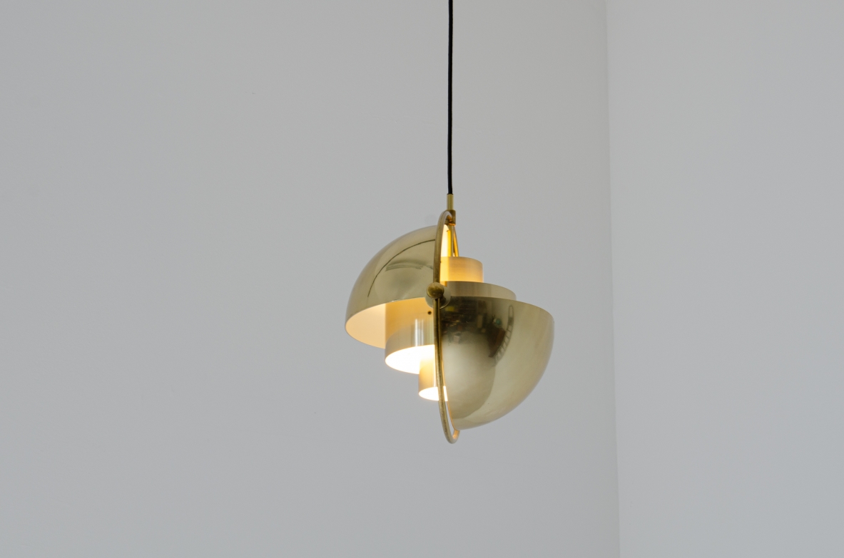 Louis Weisdorf. Multi-Lite brass chandelier. Produced by Lyfa, Denmark, 1974