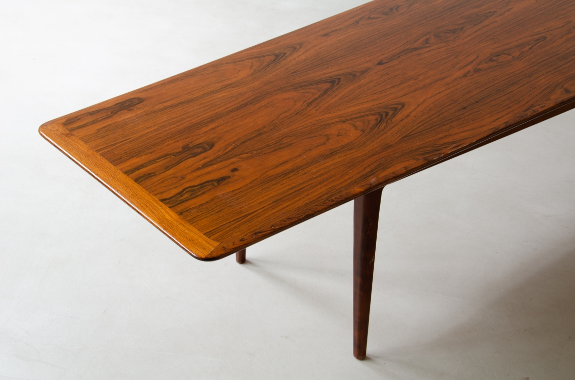 Large corner table in veined walnut, Denmark, 1960s