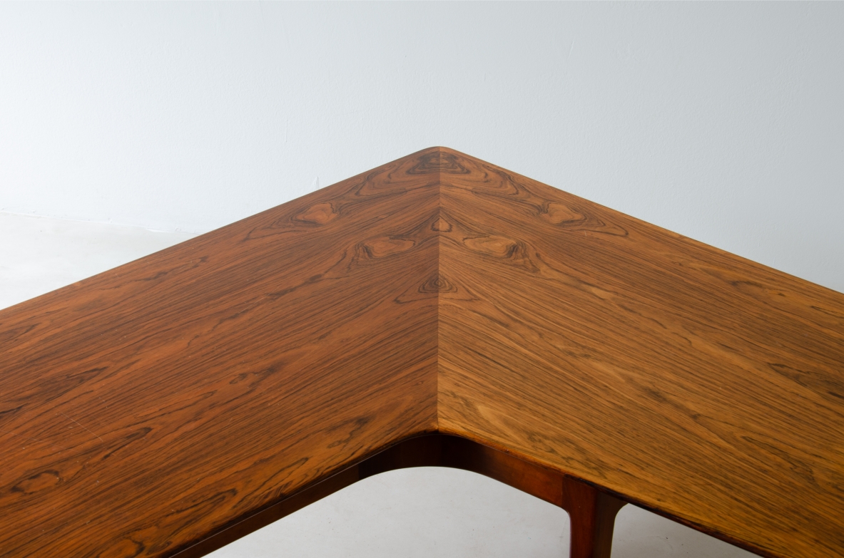 Large corner table in veined walnut, Denmark, 1960s