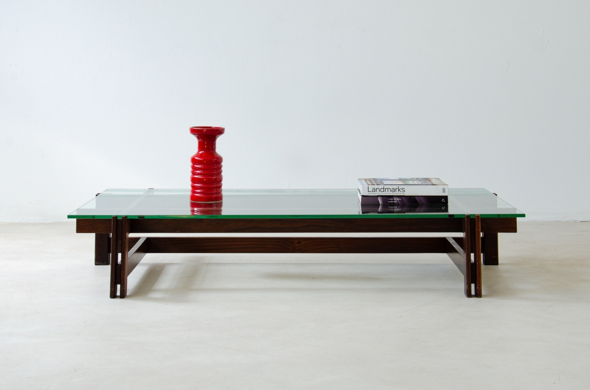 Ico Parisi.  Low table with wooden base and glass top. Cassina production, 1958.