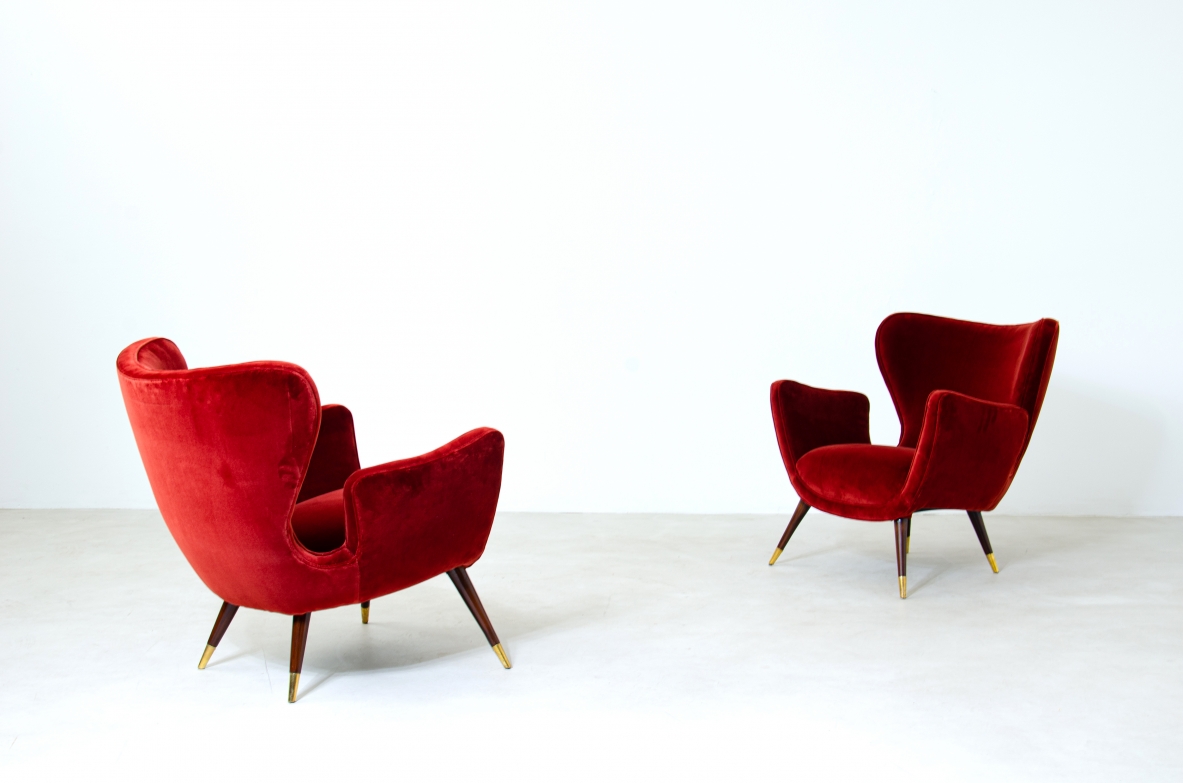 Pair of armchairs with an organic design Italian manufacture, 1950's.