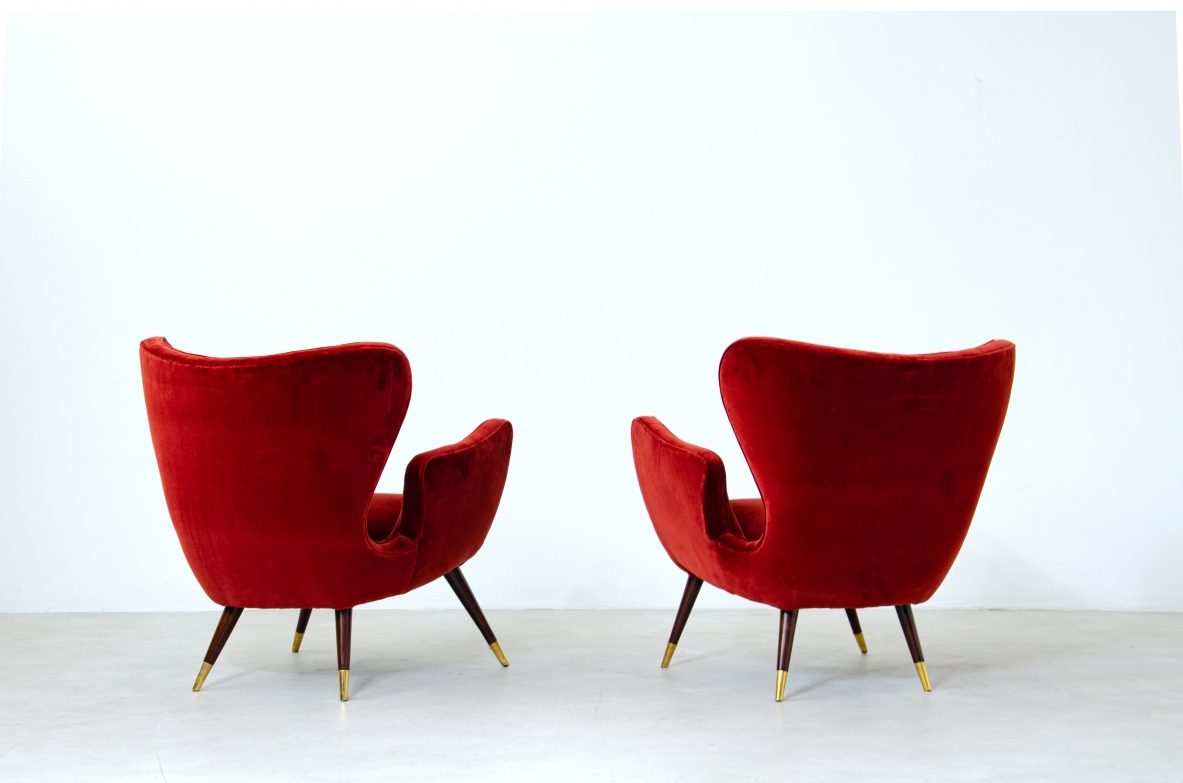 Pair of armchairs with an organic design Italian manufacture, 1950's.