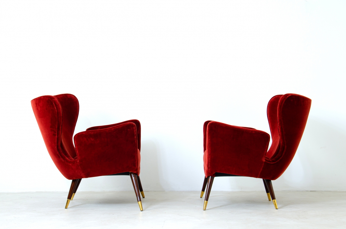 Pair of armchairs with an organic design Italian manufacture, 1950's.