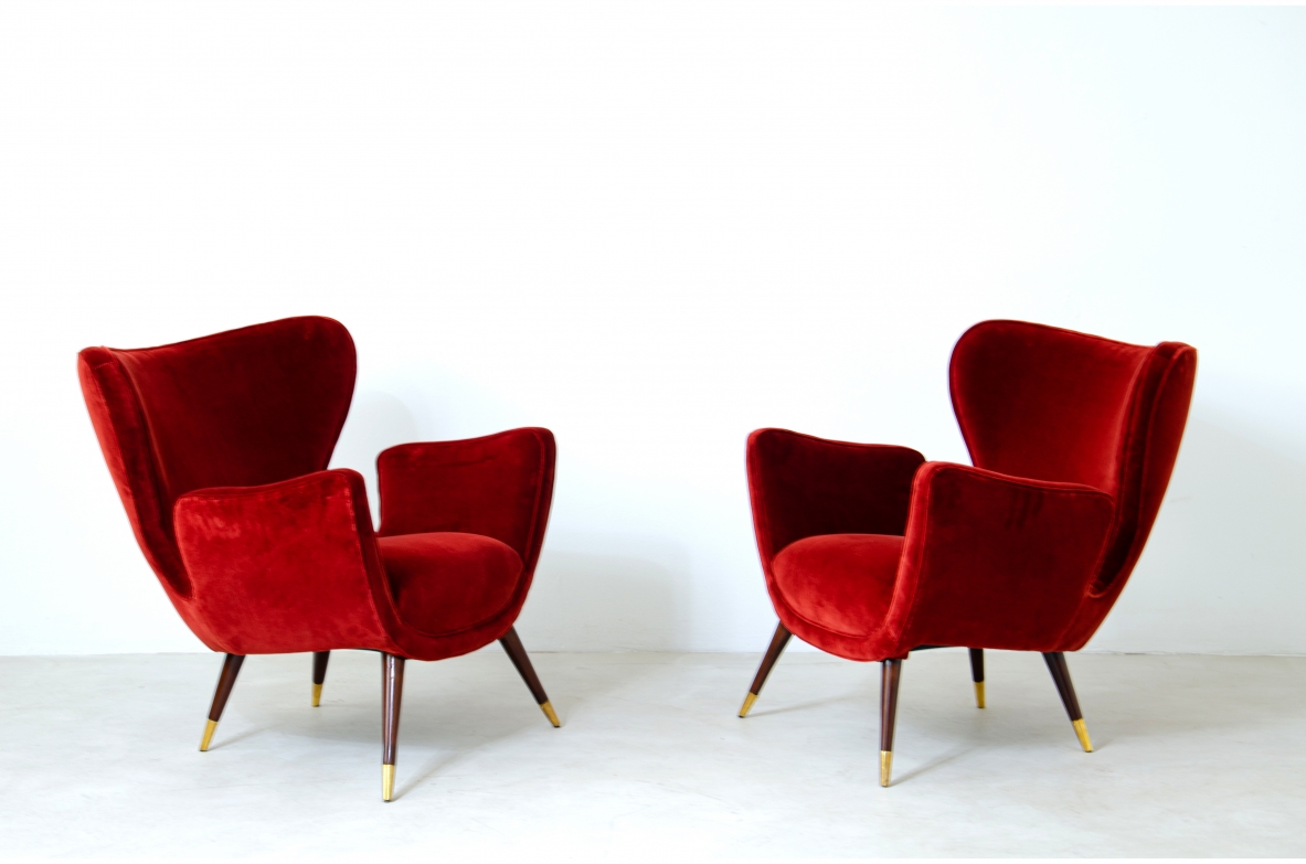Pair of armchairs with an organic design Italian manufacture, 1950's.