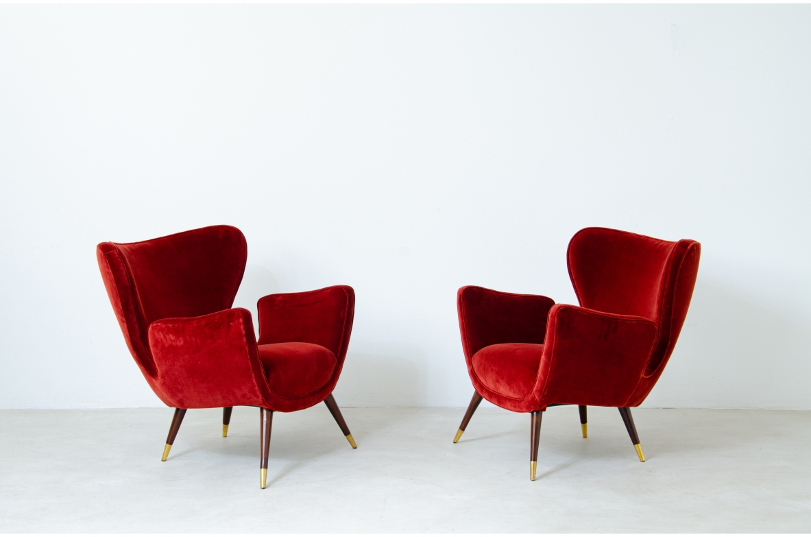 Pair of armchairs with an organic design Italian manufacture, 1950's.