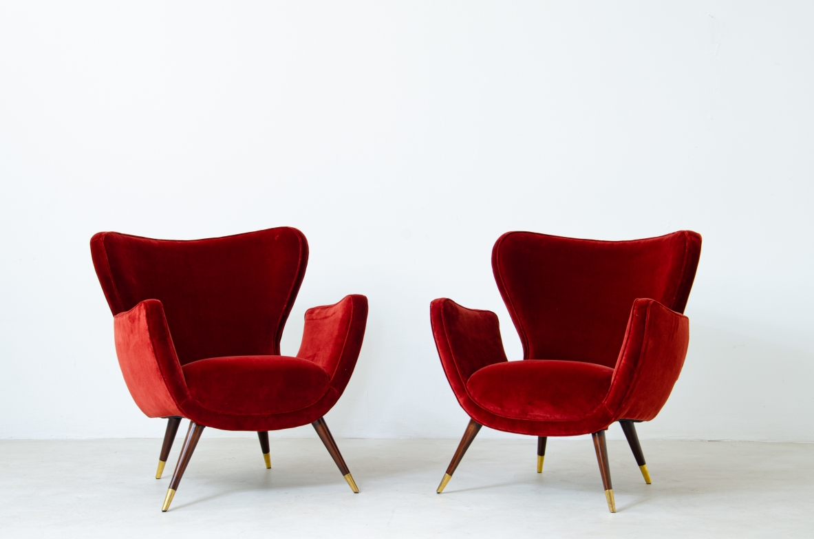 Pair of armchairs with an organic design Italian manufacture, 1950's.