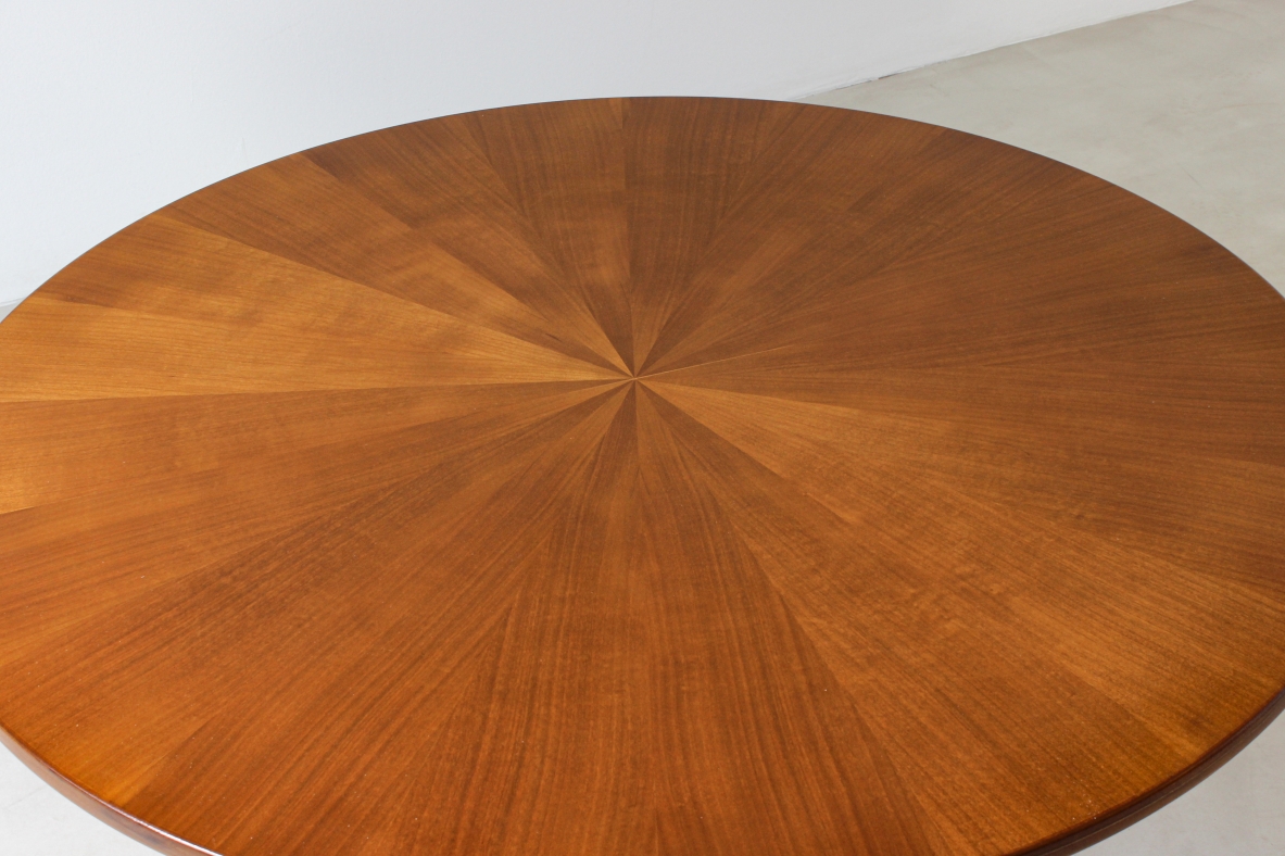 Table with up and down mechanism, brass base and walnut wood top. Italian manufacture, 1950's.