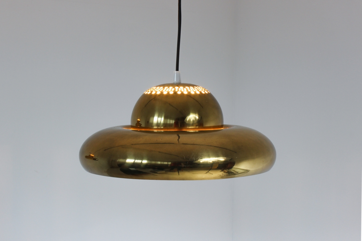 Afra and Tobia Scarpa   Pair of brass chandeliers.  Produced by Flos in 1961.