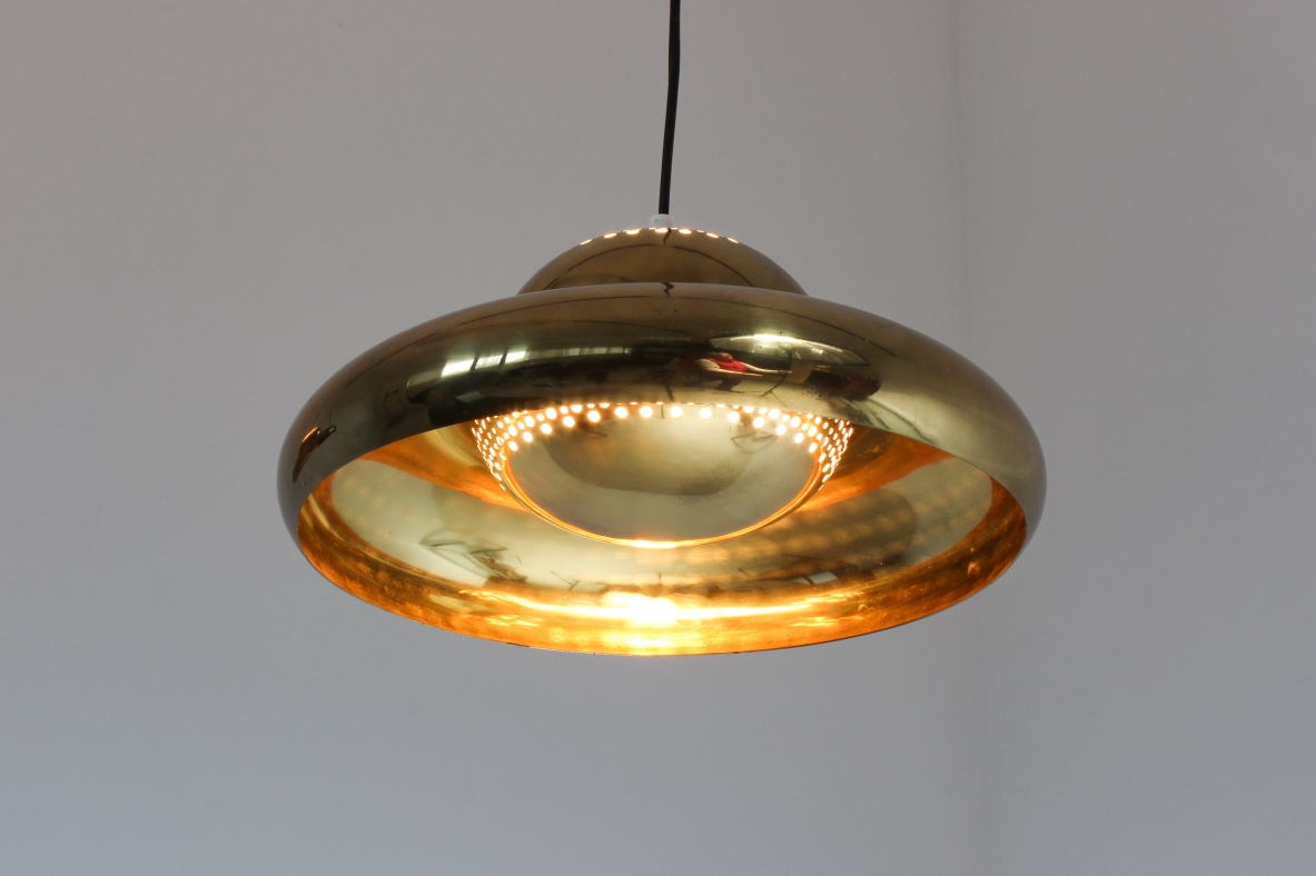 Afra and Tobia Scarpa   Pair of brass chandeliers.  Produced by Flos in 1961.