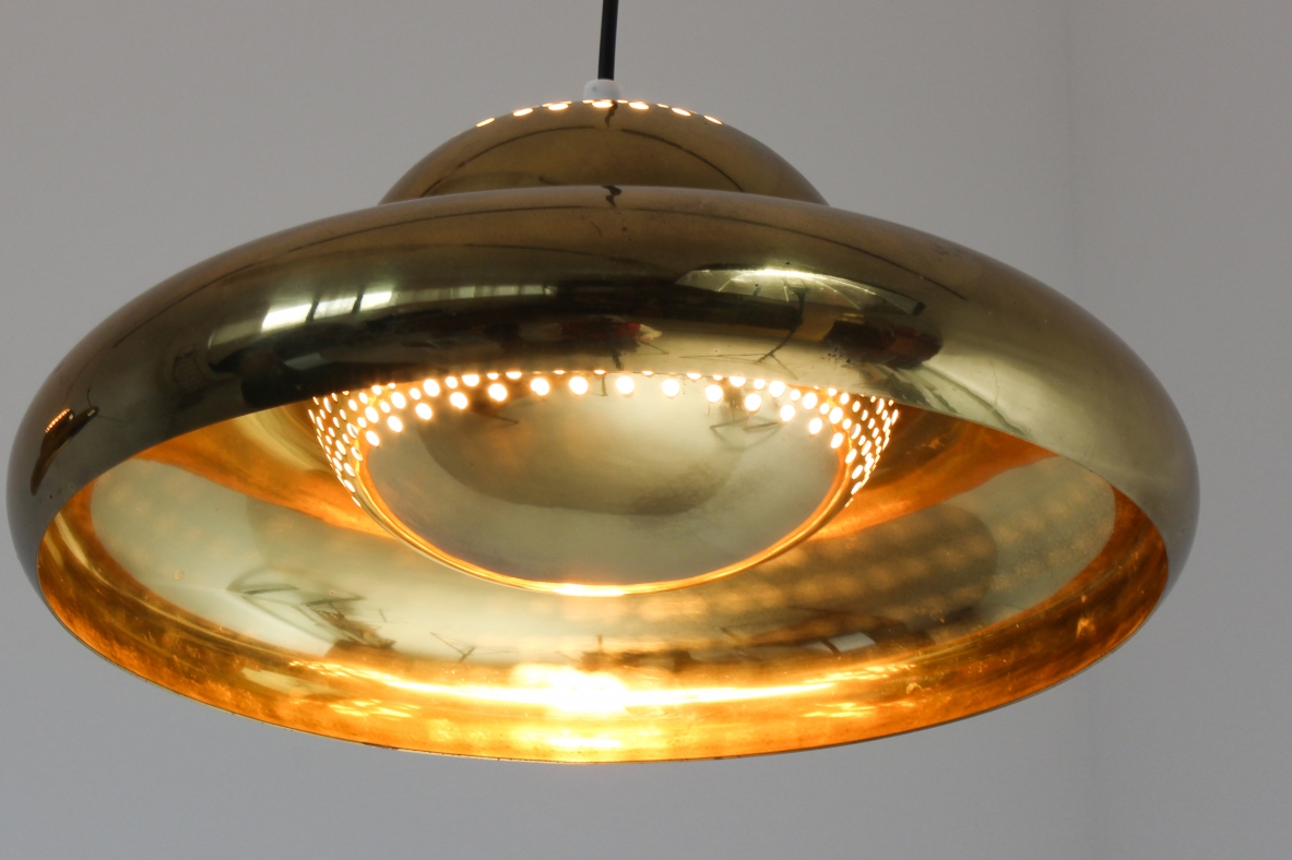 Afra and Tobia Scarpa   Pair of brass chandeliers.  Produced by Flos in 1961.