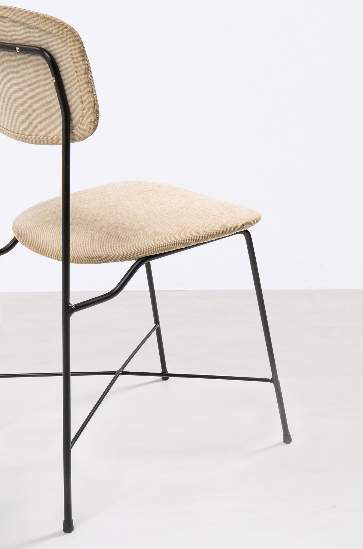 Georges Coslin  Rare set of ten chairs in iron and fabric upholstery.  Faram production, Italy, 1950's.