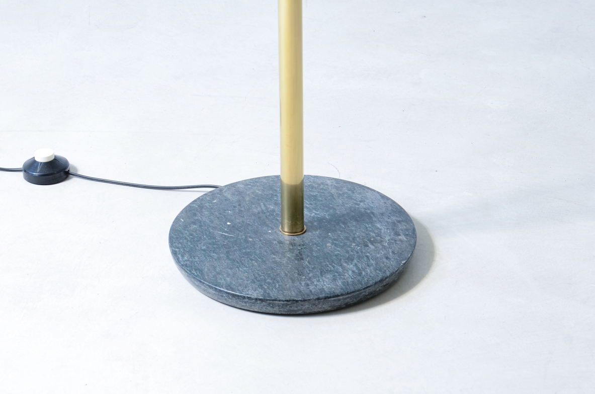 Brass floor lamp with marble base and fabric hat.  Stilnovo manufacture around 1950.
