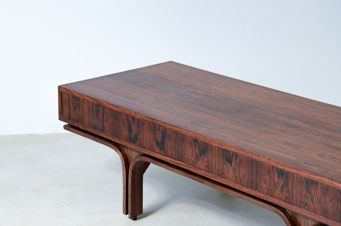 Gianfranco Frattini (1926-2004)  Rare low center table with 6 drawers and three uprights.  Bernini manufacture 1957.