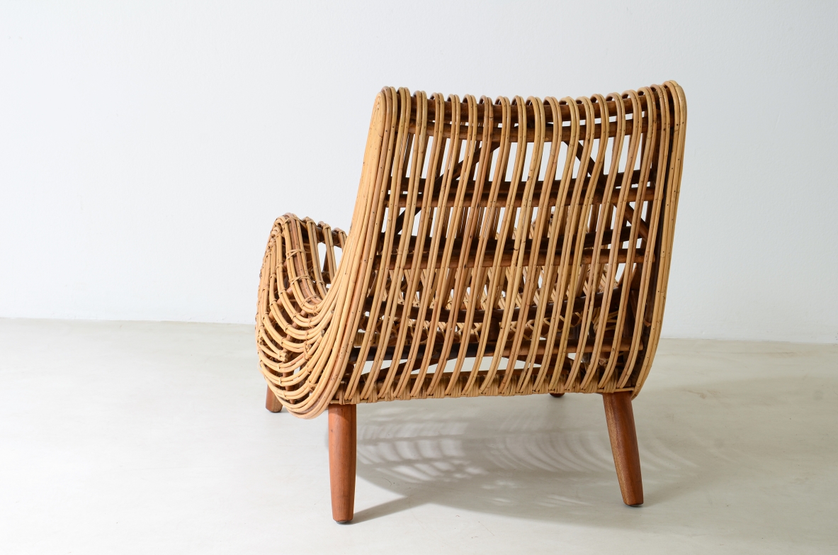 Piero Palange e Werther Toffoloni   Splendida coppia di poltrone in giunco con struttura in legno.  Produzione Gervasoni, Italia, anni 1960ca