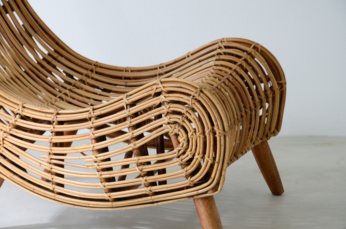 Piero Palange e Werther Toffoloni   Splendida coppia di poltrone in giunco con struttura in legno.  Produzione Gervasoni, Italia, anni 1960ca
