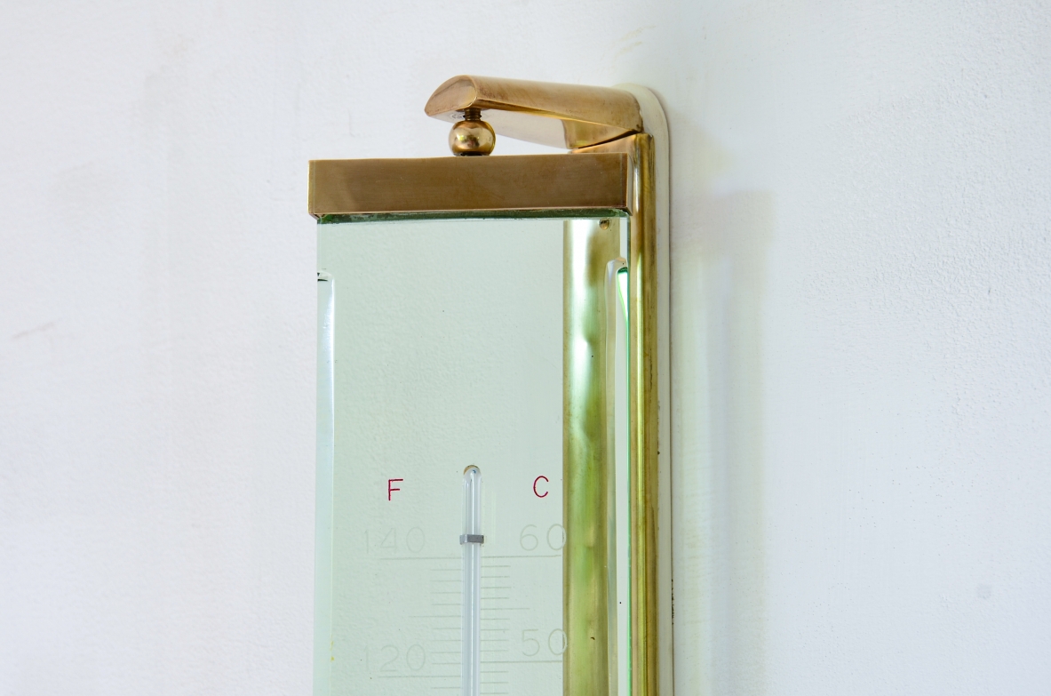 Fontana Arte Milano  Large Nile green ground glass thermometer with brass structure.  Manufactured in the 40s/50s.