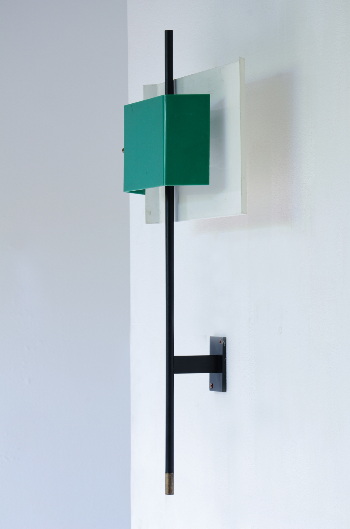 Stilnovo  Rare pair of large wall lights in metal and brass with colored perplex fans.  Stilnovo Manufacture Milan 1955 ca.