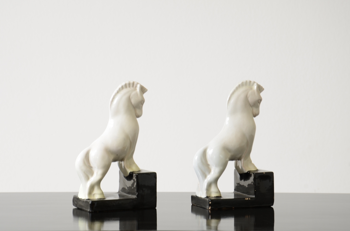 Pair of well-preserved glazed ceramic bookends  Perugia late 1950s.