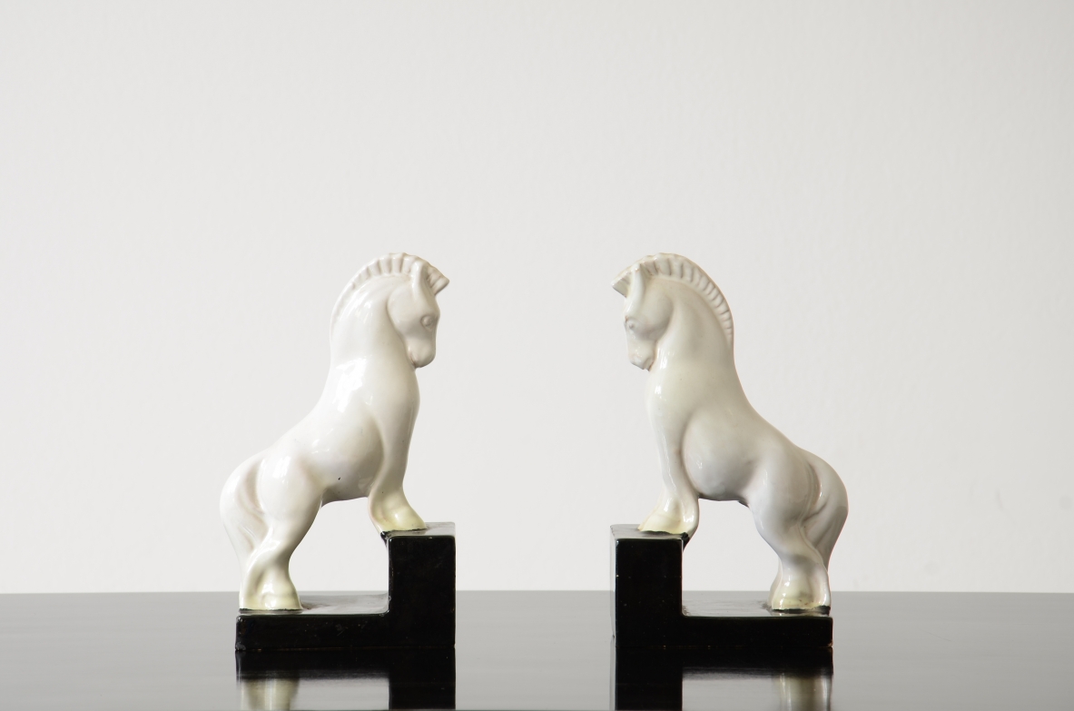 Pair of well-preserved glazed ceramic bookends  Perugia late 1950s.
