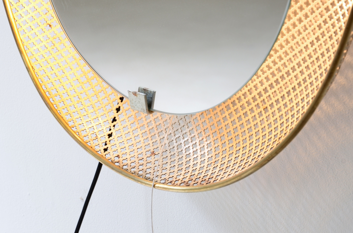 Large and rare heart-shaped backlit mirror in curved metal mesh, Italian manufacture