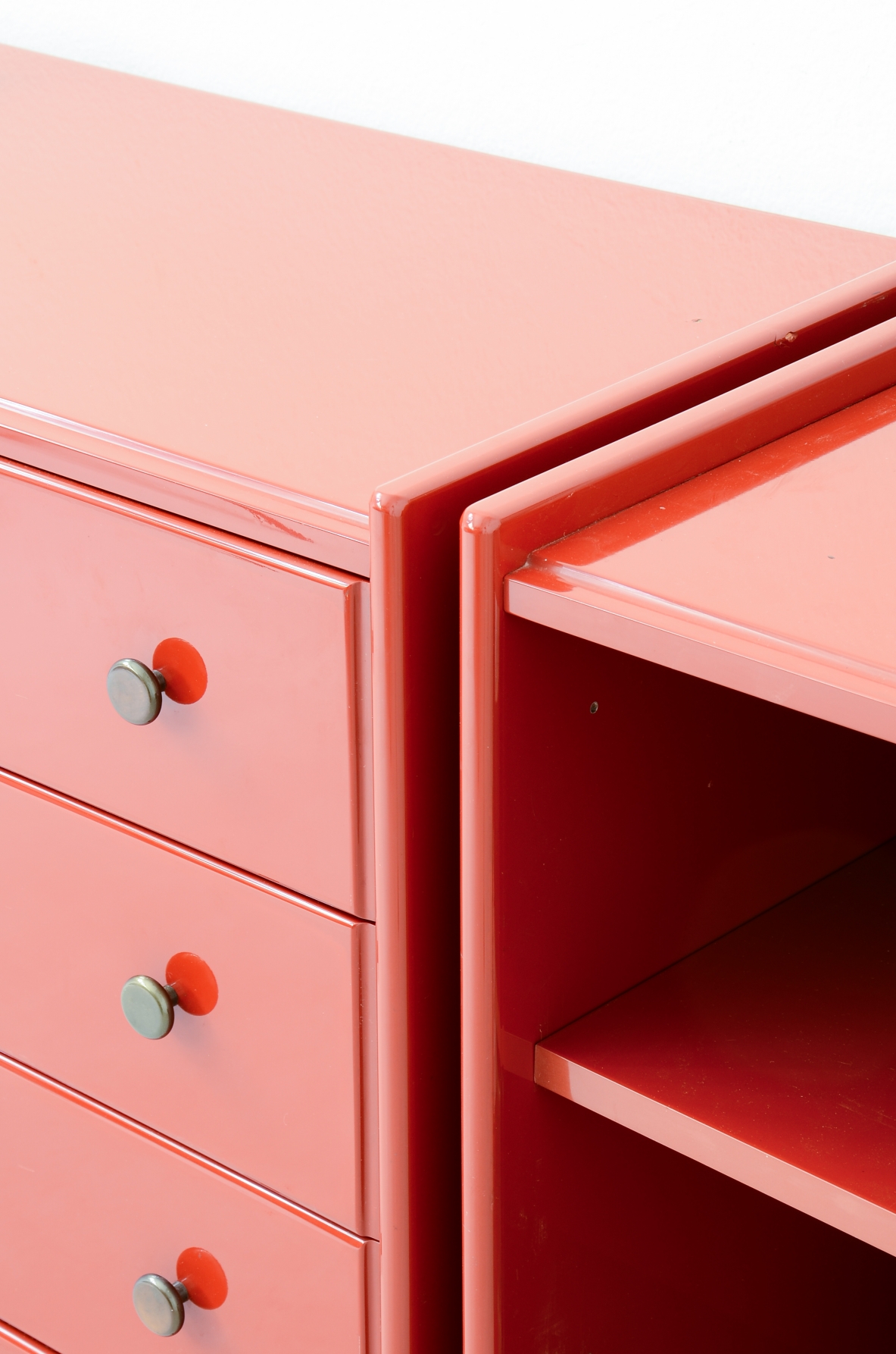 Takahama Storage unit composed of three different modules in lacquered wood. 