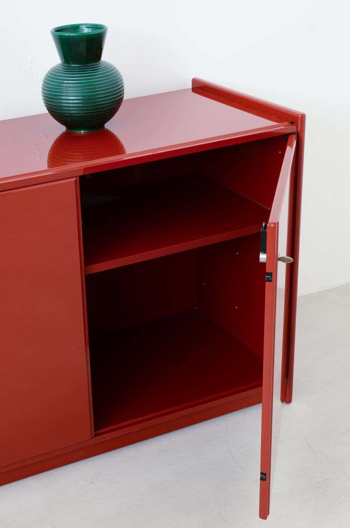 Takahama Storage unit composed of three different modules in lacquered wood. 
