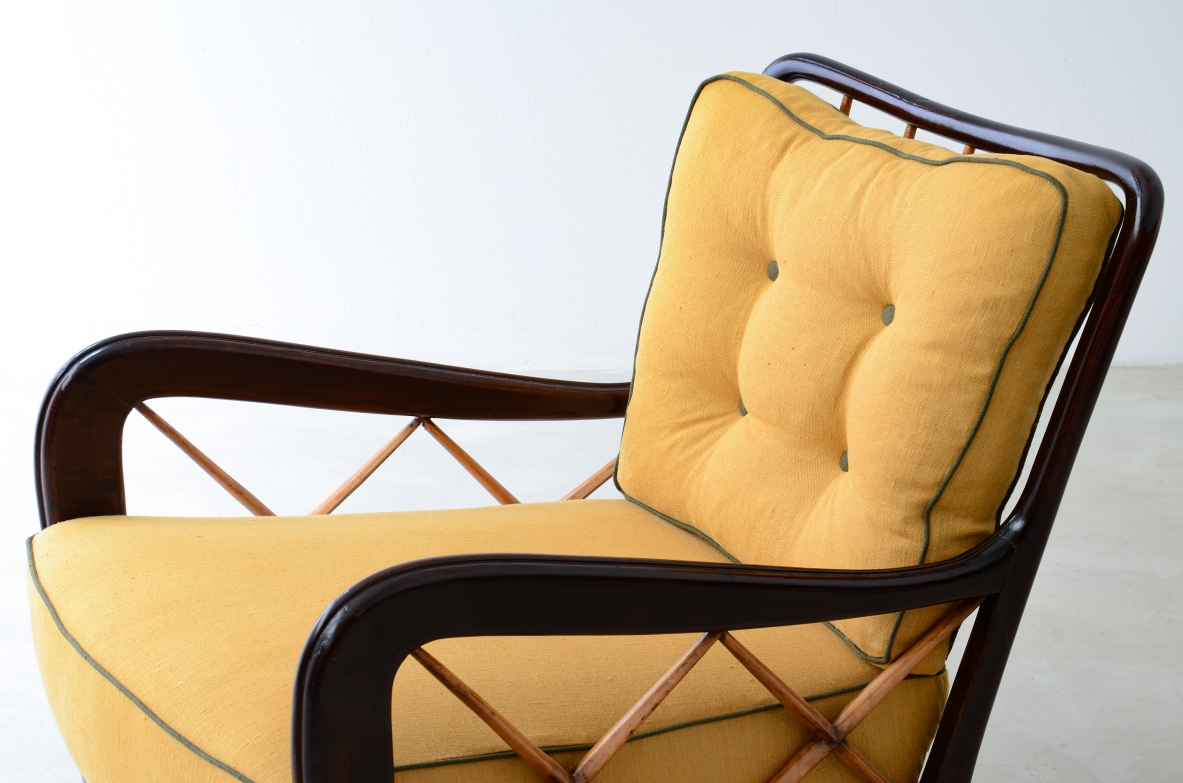 Paolo Buffa  Pair of armchairs in stained wood and blond maple 
