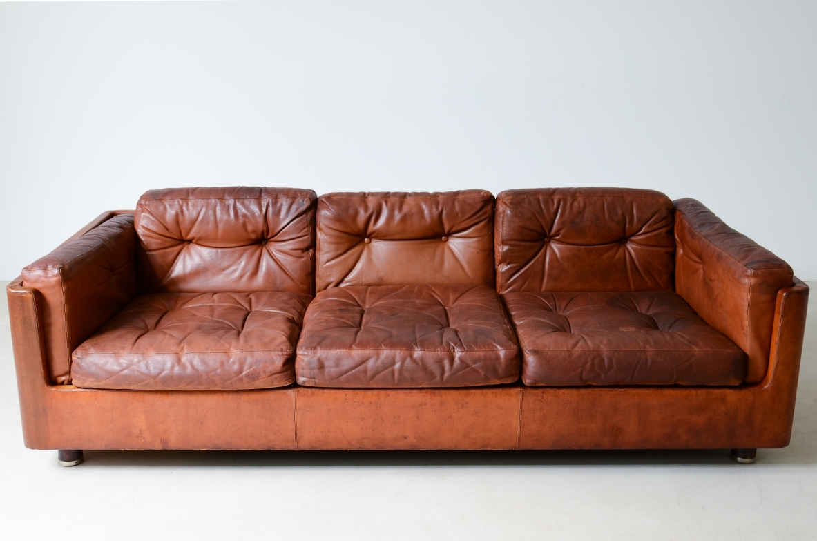 Three seater leather sofa from the 1960's.
