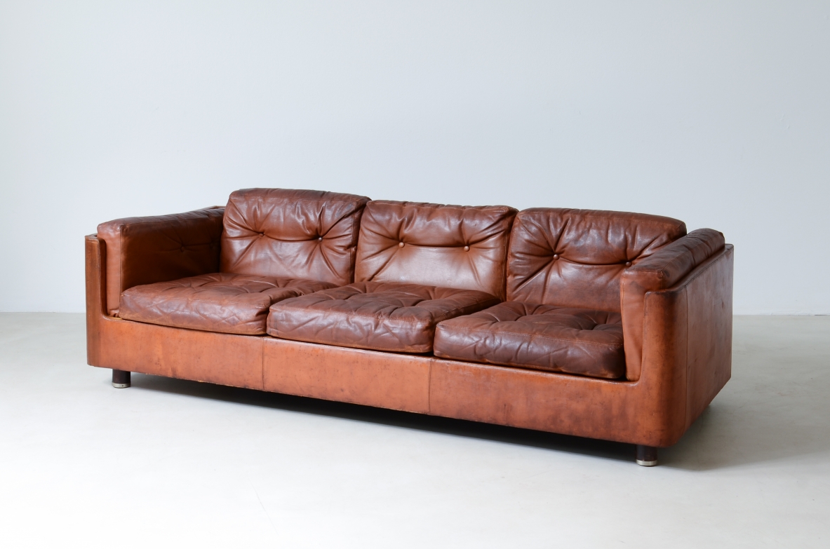 Three seater leather sofa from the 1960's.