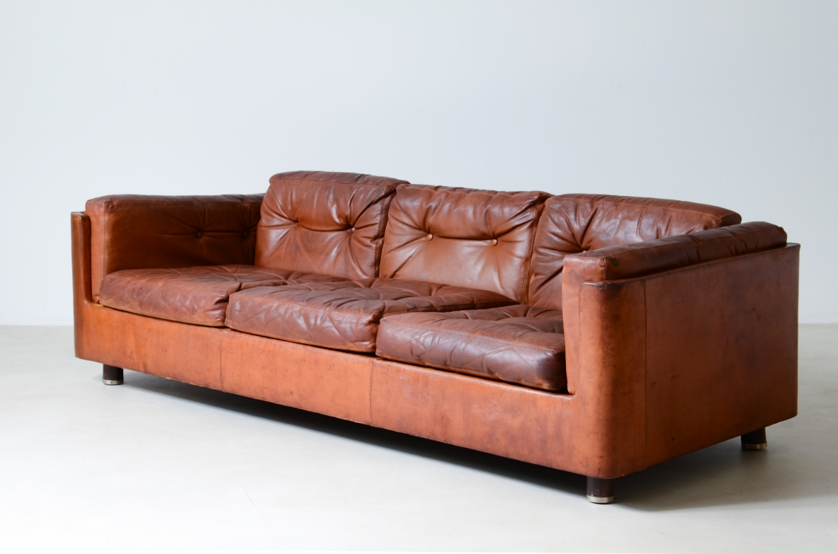 Three seater leather sofa from the 1960's.