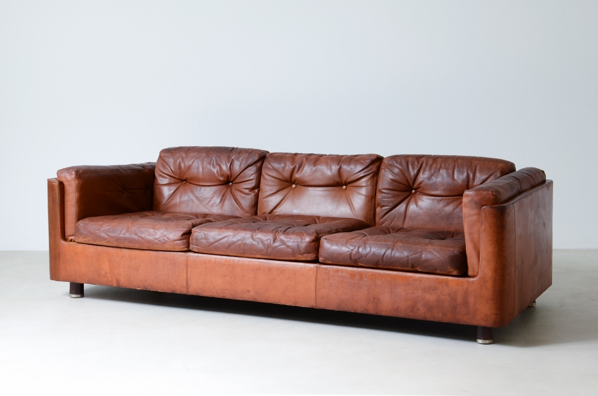 Three seater leather sofa from the 1960's.