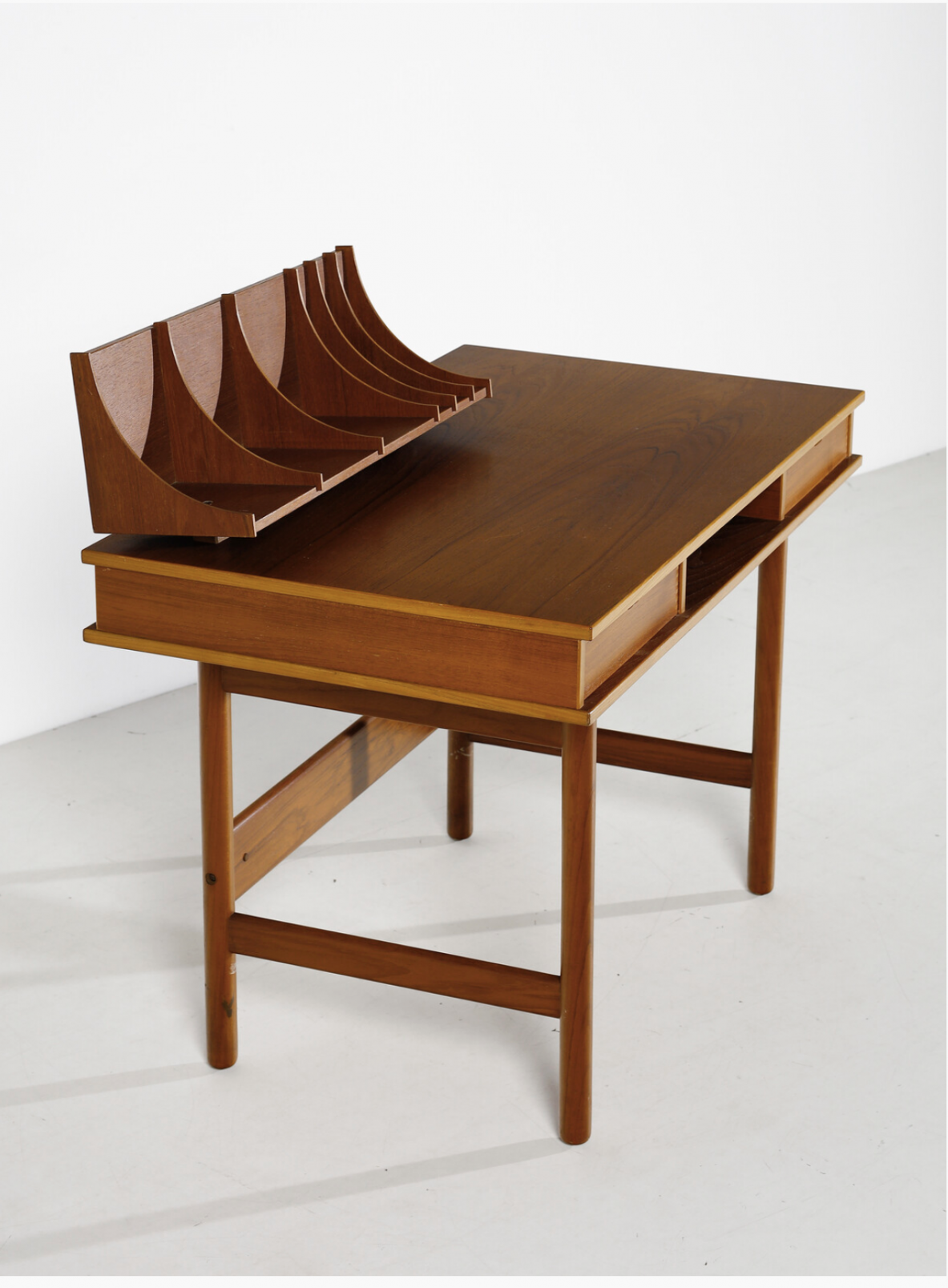 Desk with beautiful document holder, compartment and two drawers.  Italian manufacture, ca. 1960