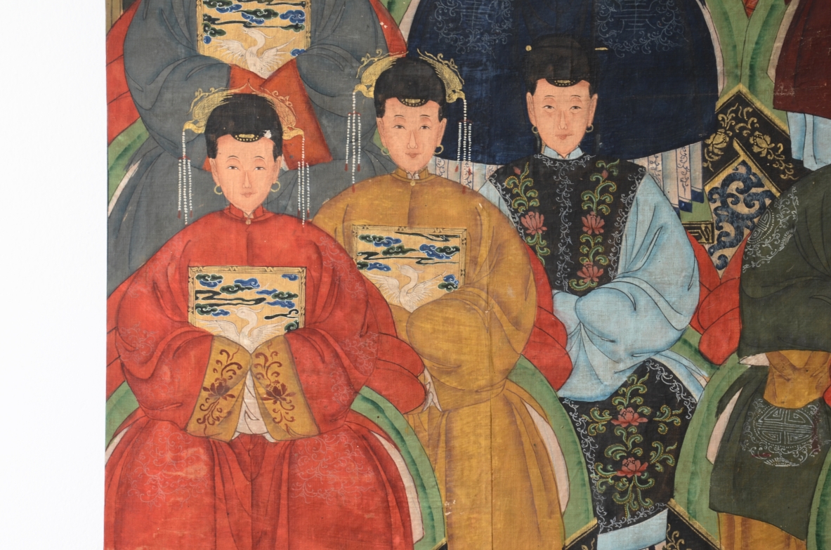 Ritratto di famiglia di dignatari. Tempera su tela  Cina metà dell' 800