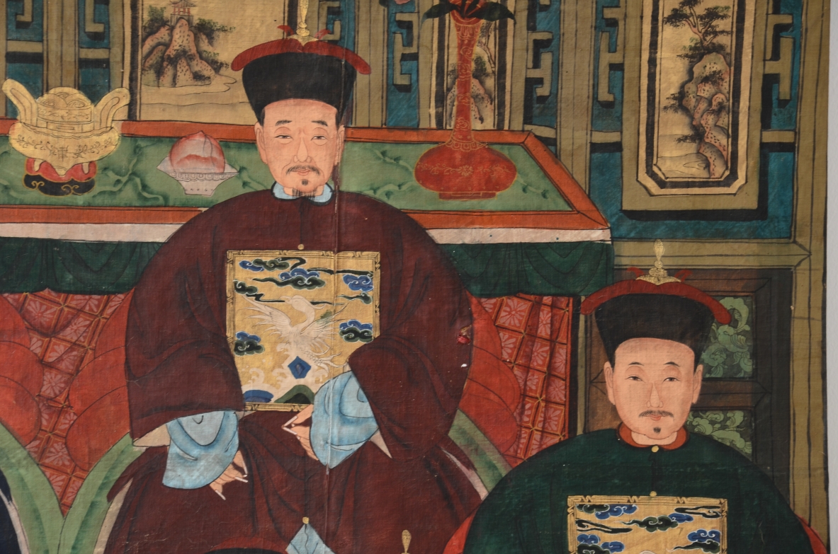 Ritratto di famiglia di dignatari. Tempera su tela  Cina metà dell' 800