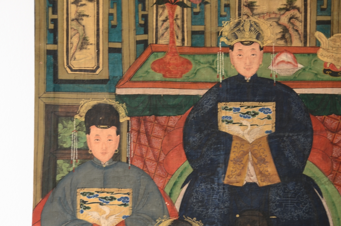 Ritratto di famiglia di dignatari. Tempera su tela  Cina metà dell' 800