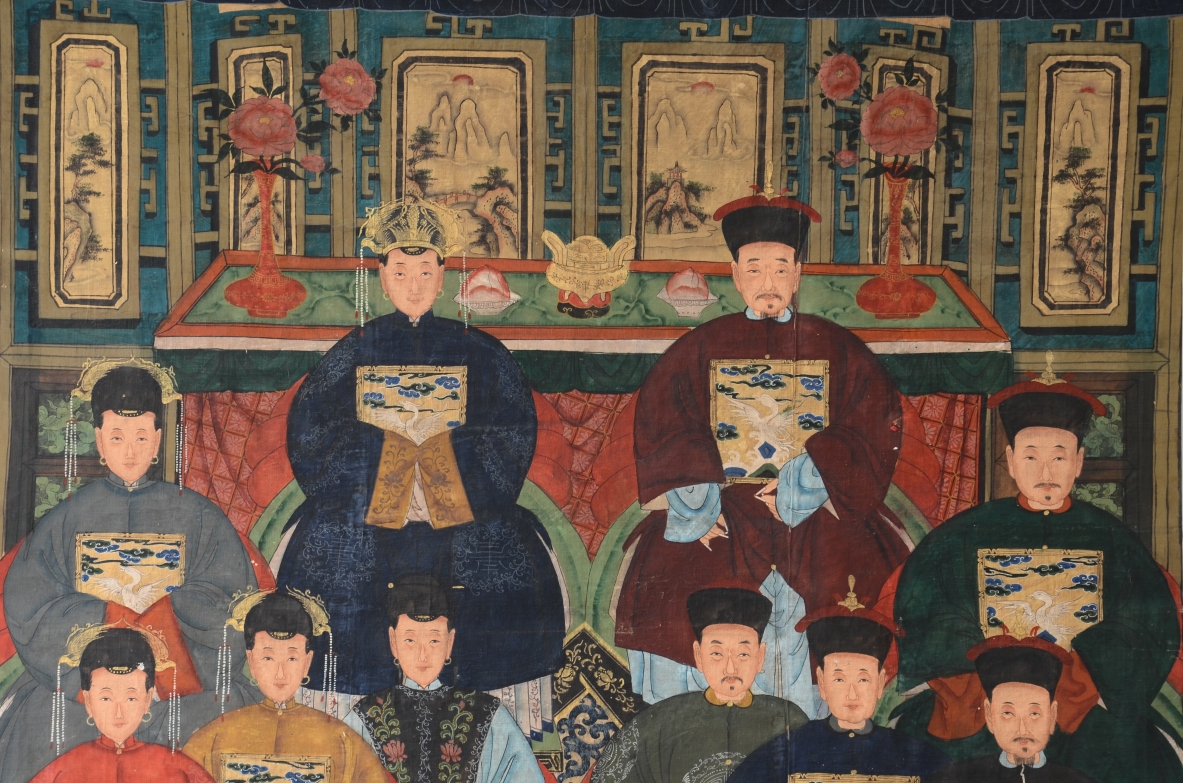 Ritratto di famiglia di dignatari. Tempera su tela  Cina metà dell' 800