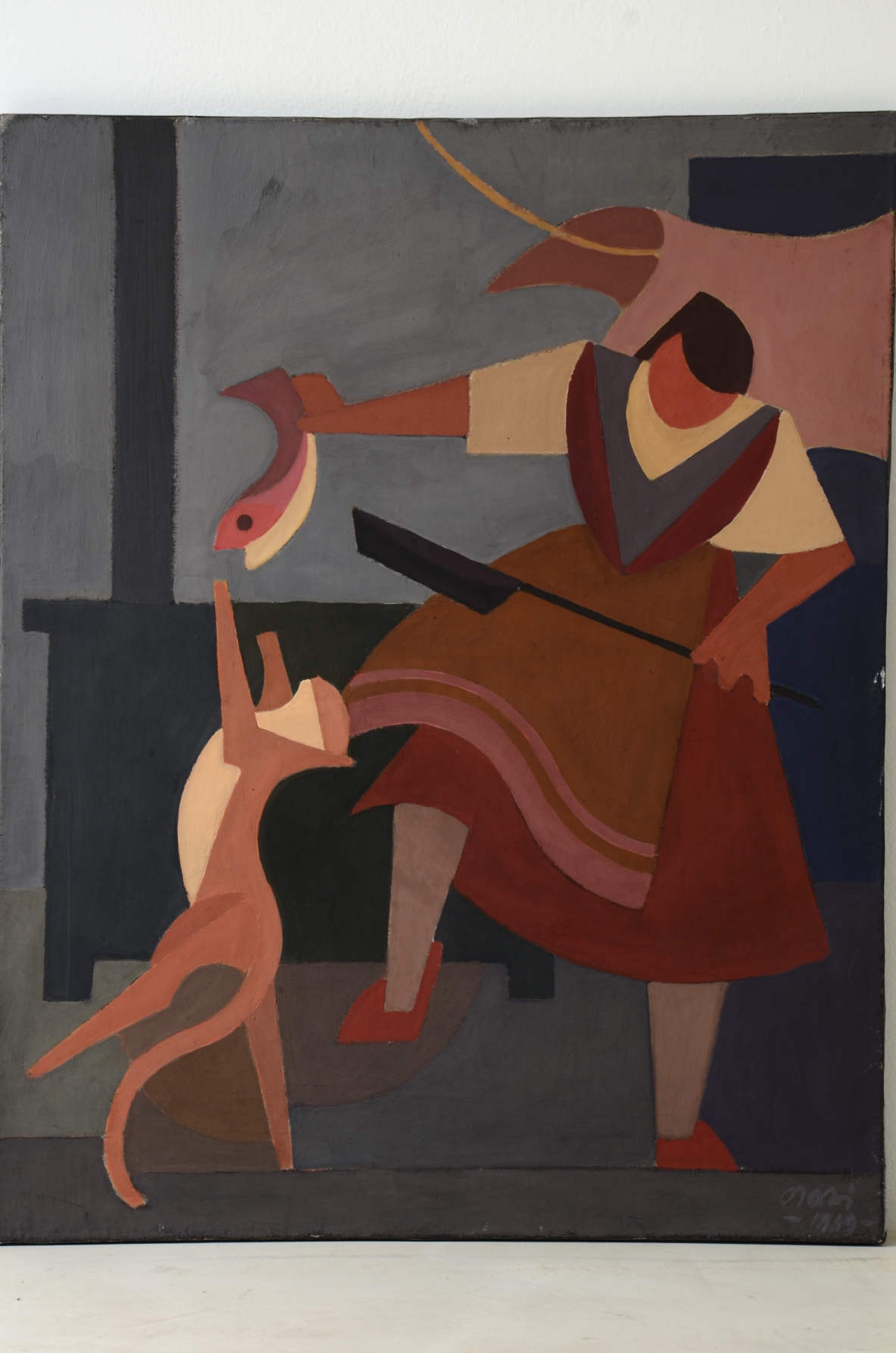 Orazio Orazi (1906-1979)  Tempera su tela Untitled (I galli)  1949  firma e data sul fronte