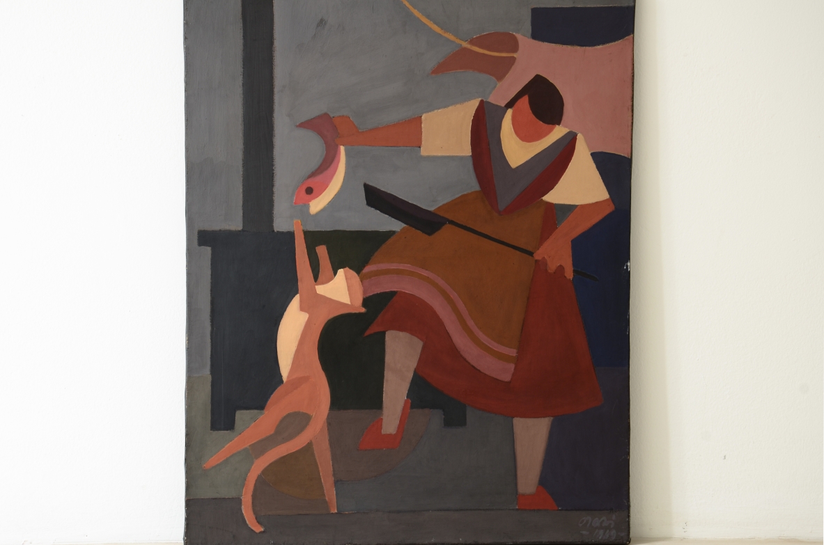 Orazio Orazi (1906-1979)  Tempera su tela Untitled (I galli)  1949  firma e data sul fronte