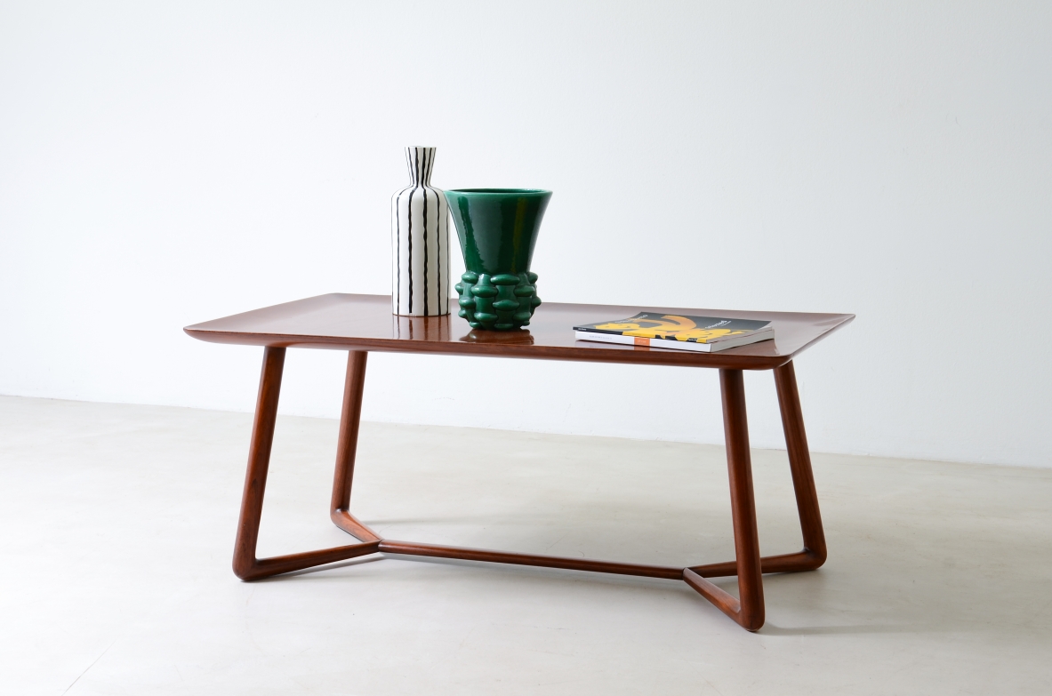Elegant coffee table in ash with refined carved top 1950's