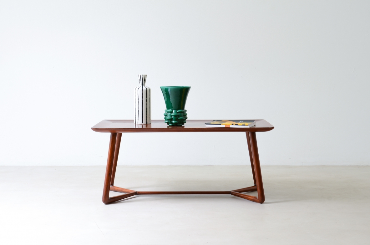 Elegant coffee table in ash with refined carved top 1950's